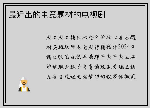 最近出的电竞题材的电视剧