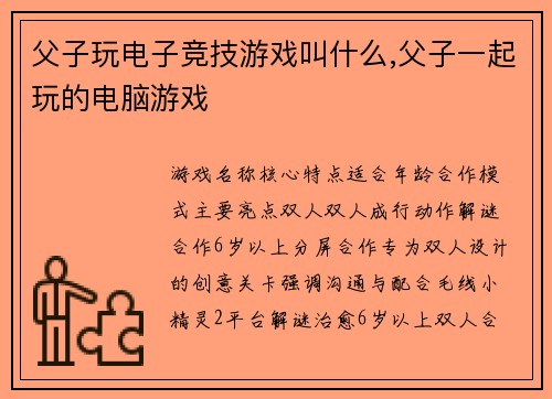 父子玩电子竞技游戏叫什么,父子一起玩的电脑游戏