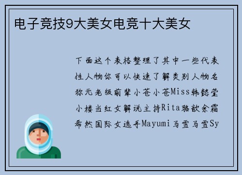 电子竞技9大美女电竞十大美女